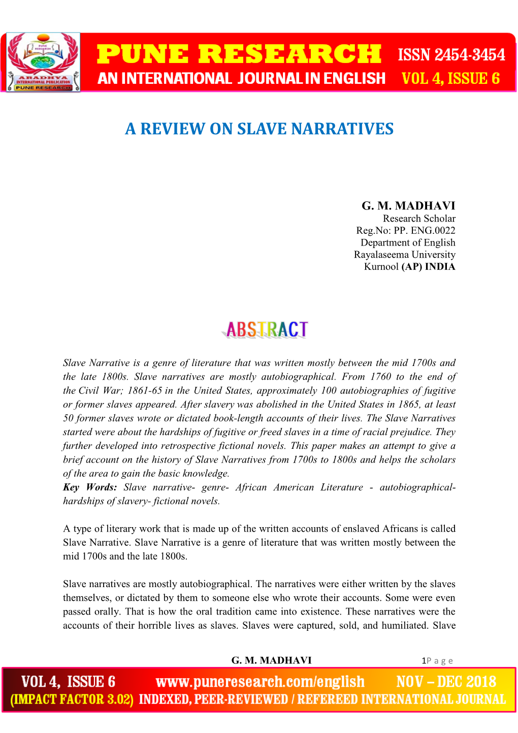 A Review on Slave Narratives