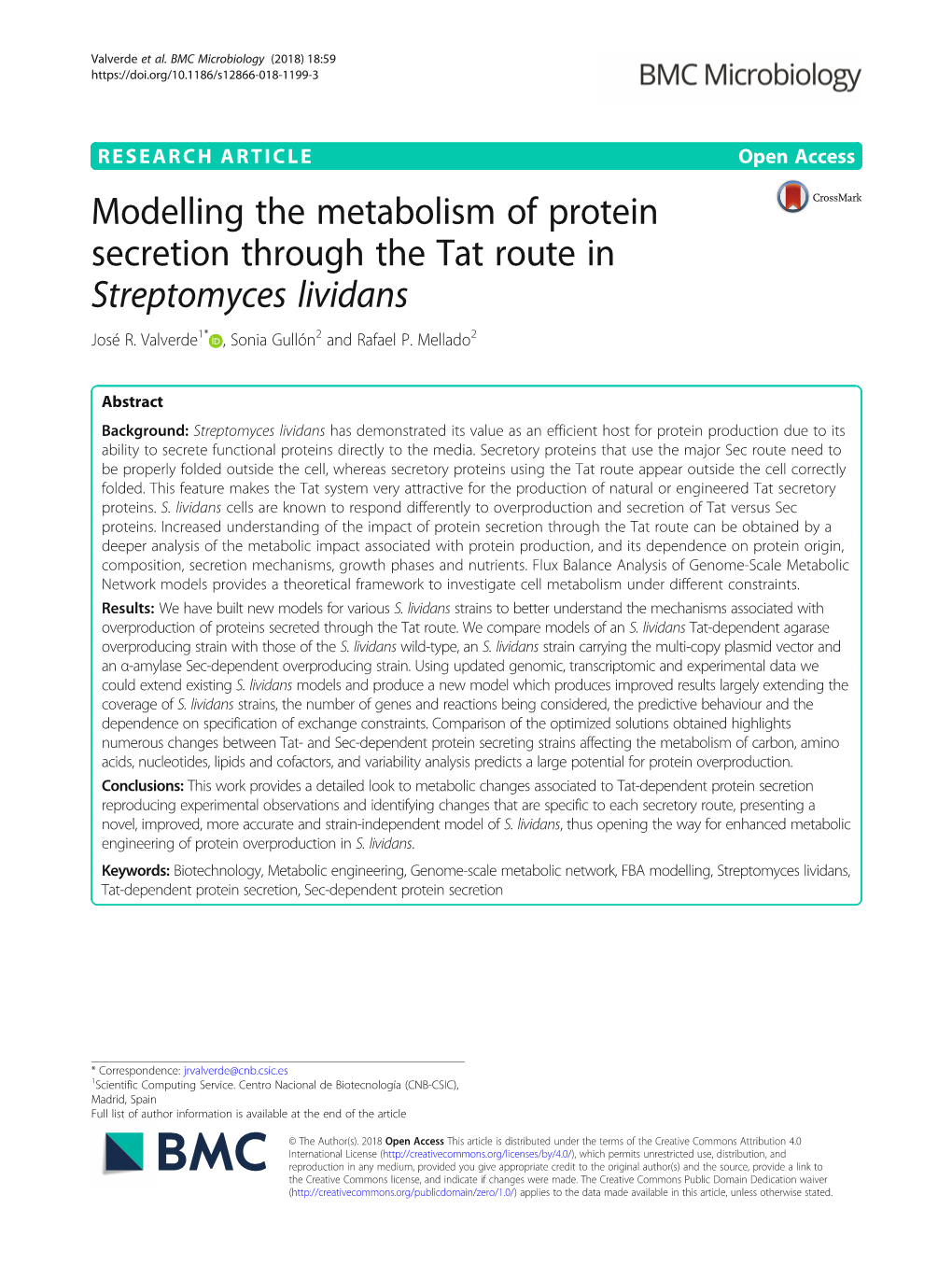Modelling the Metabolism of Protein Secretion Through the Tat Route in Streptomyces Lividans José R