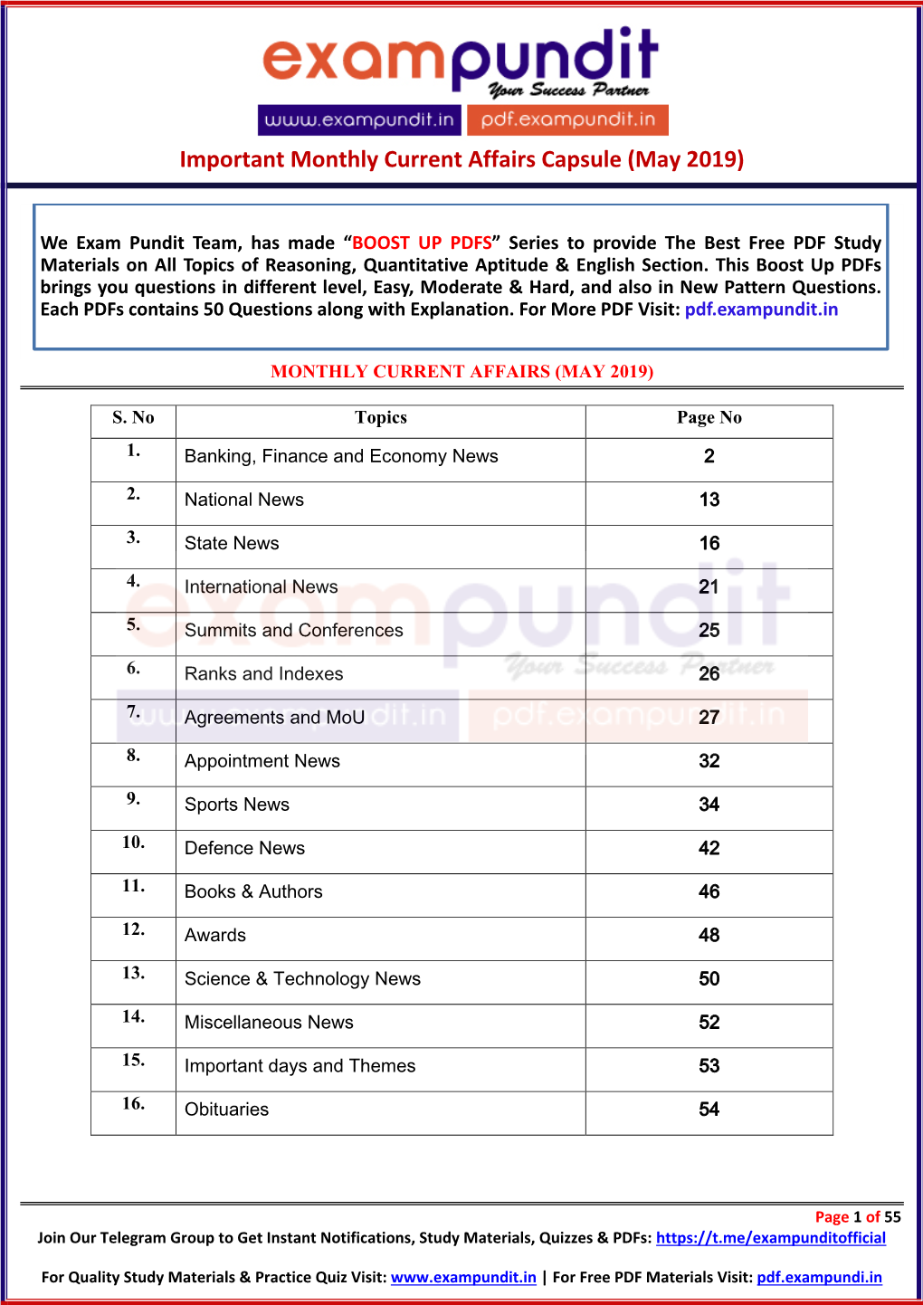 Important Monthly Current Affairs Capsule (May 2019)