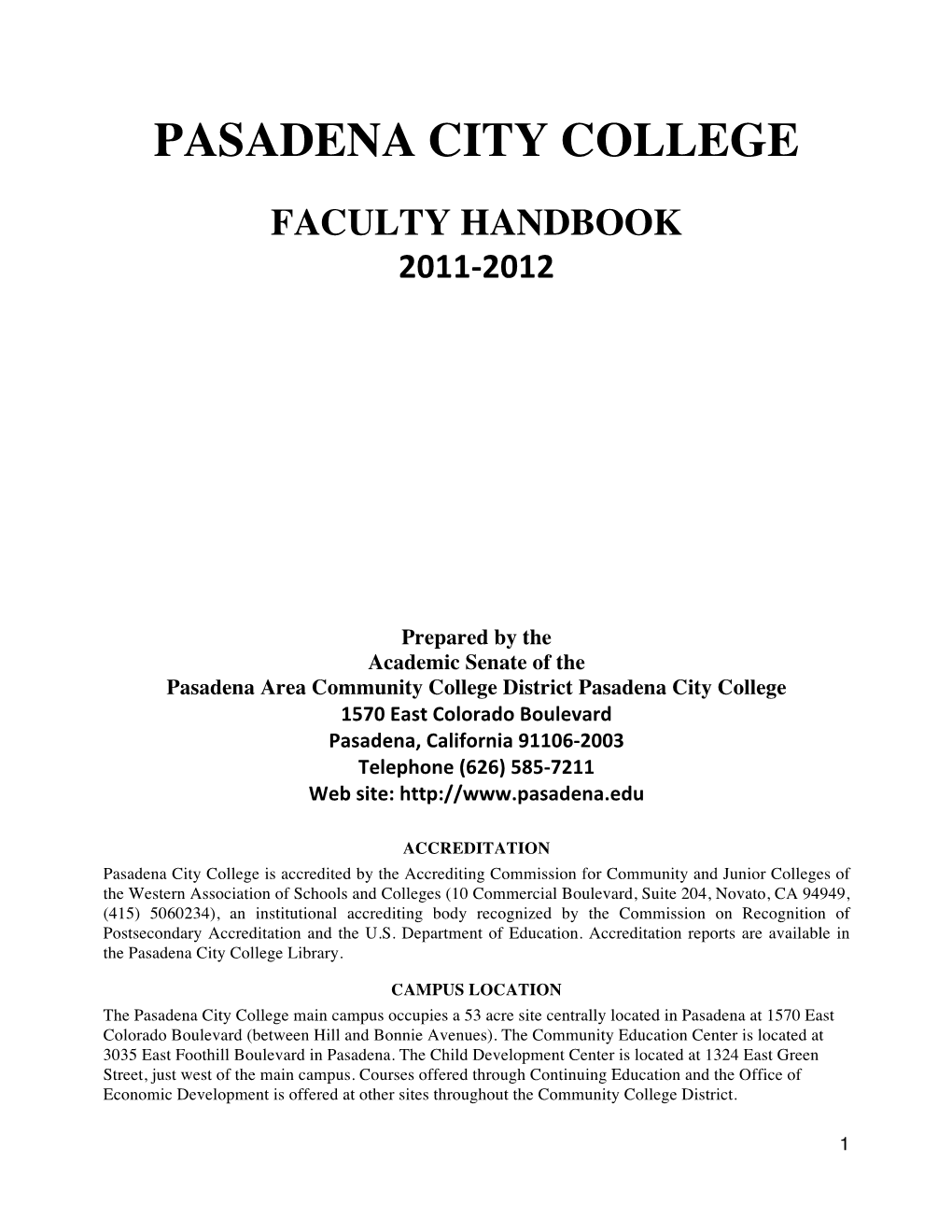 Faculty Handbook for Pasadena City College