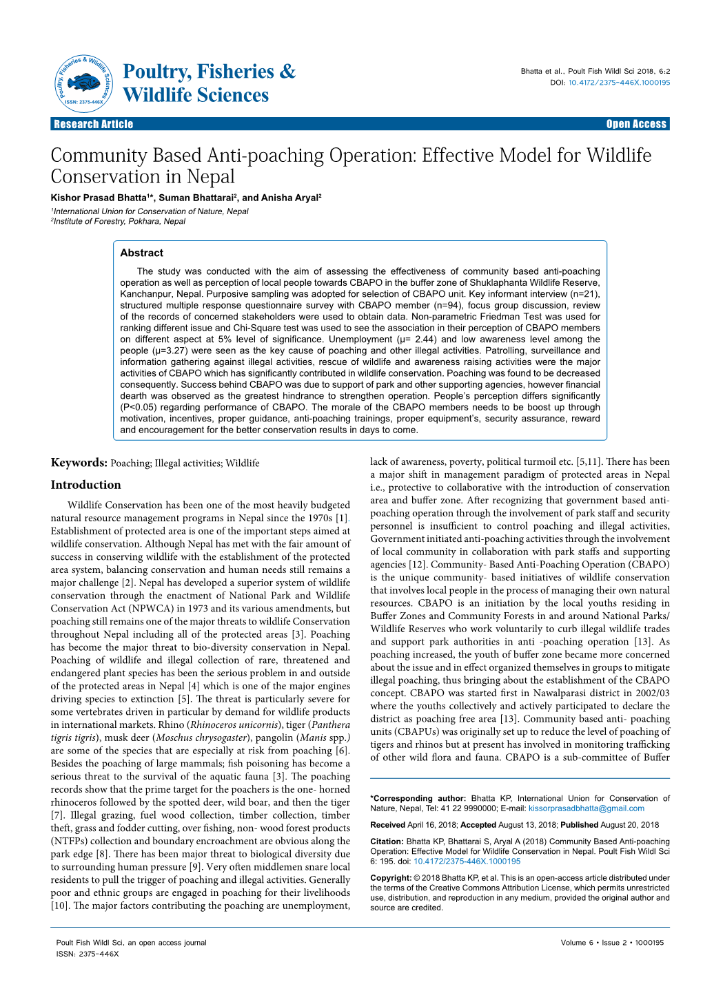 Community Based Anti-Poaching Operation: Effective Model For