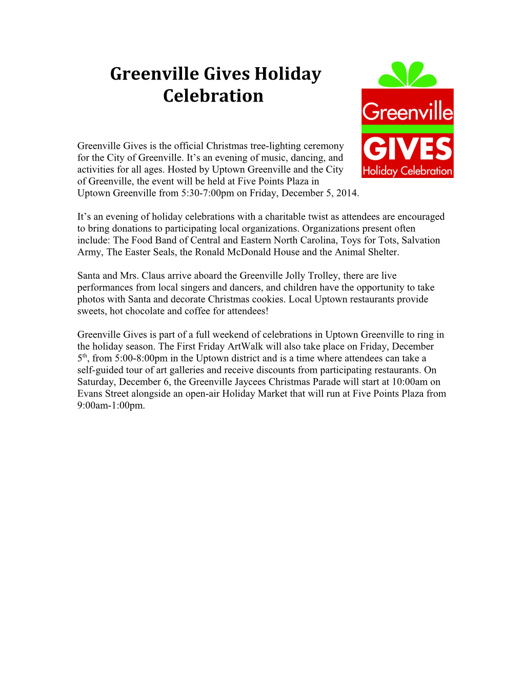 Greenville Gives Holiday Celebration