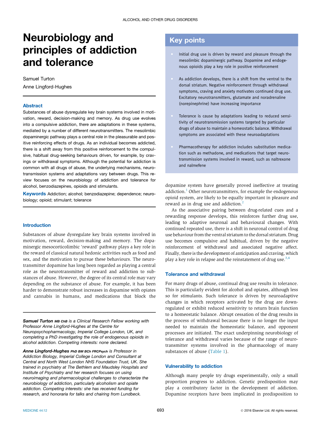 Neurobiology and Principles of Addiction and Tolerance