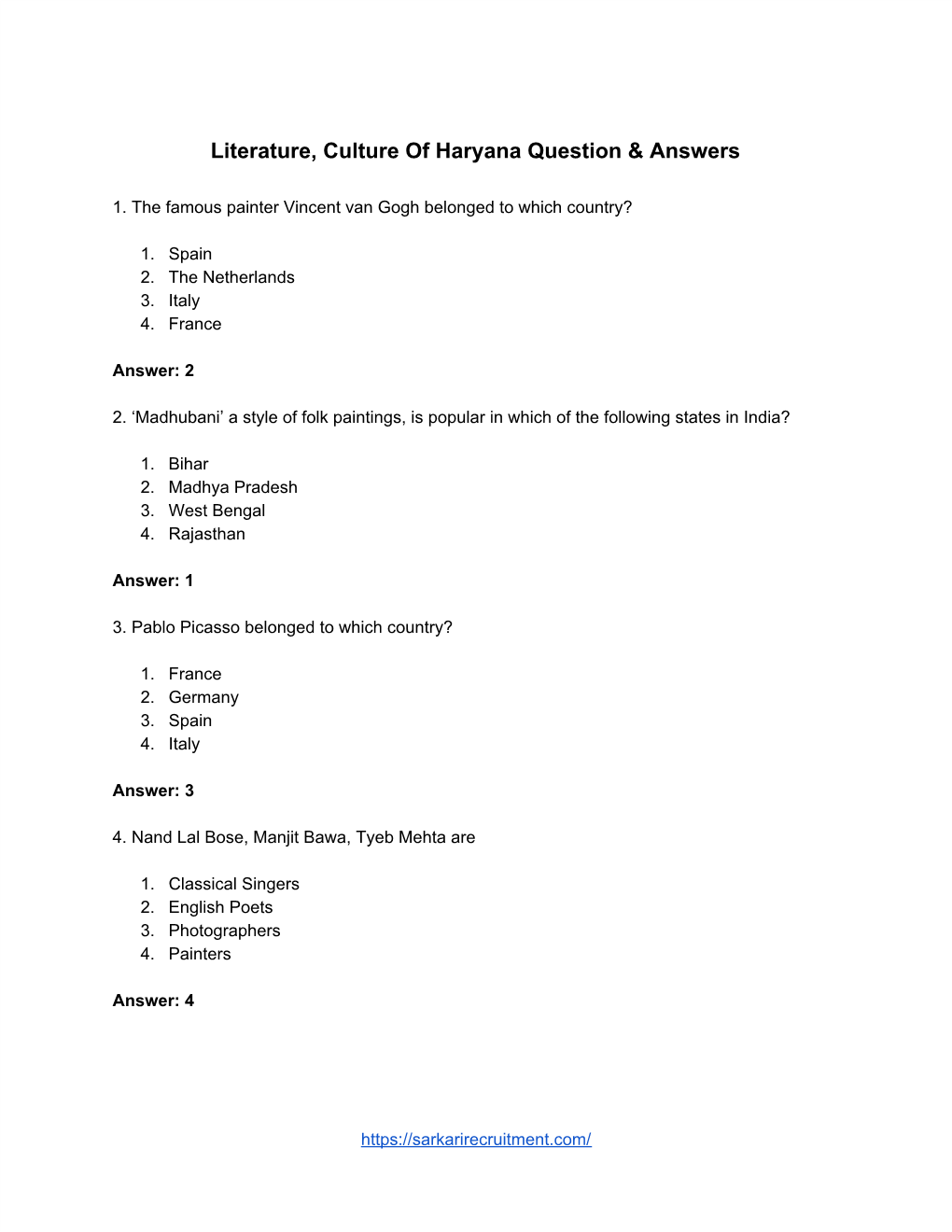 Literature, Culture of Haryana Question & Answers