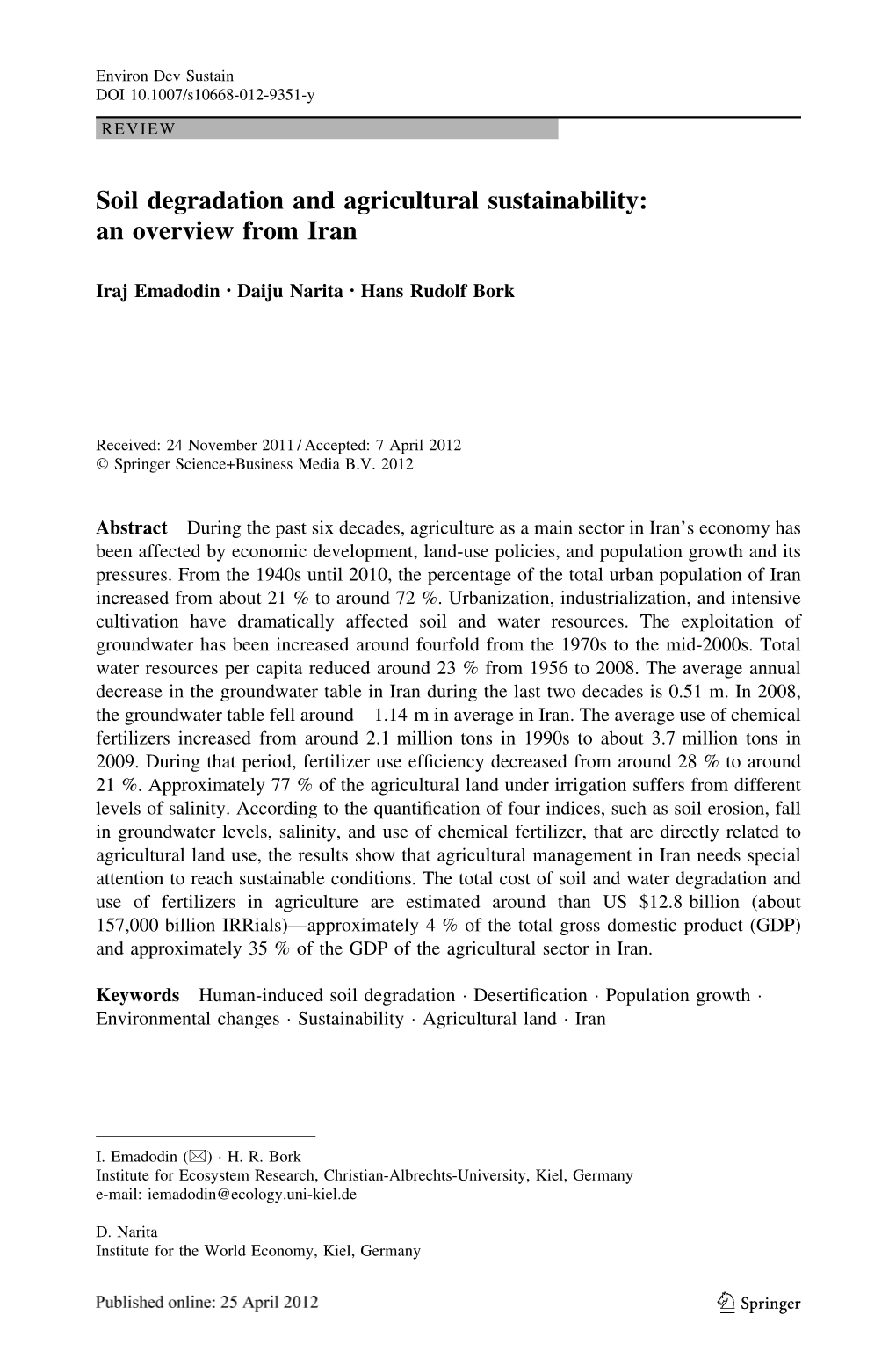 Soil Degradation and Agricultural Sustainability: an Overview from Iran