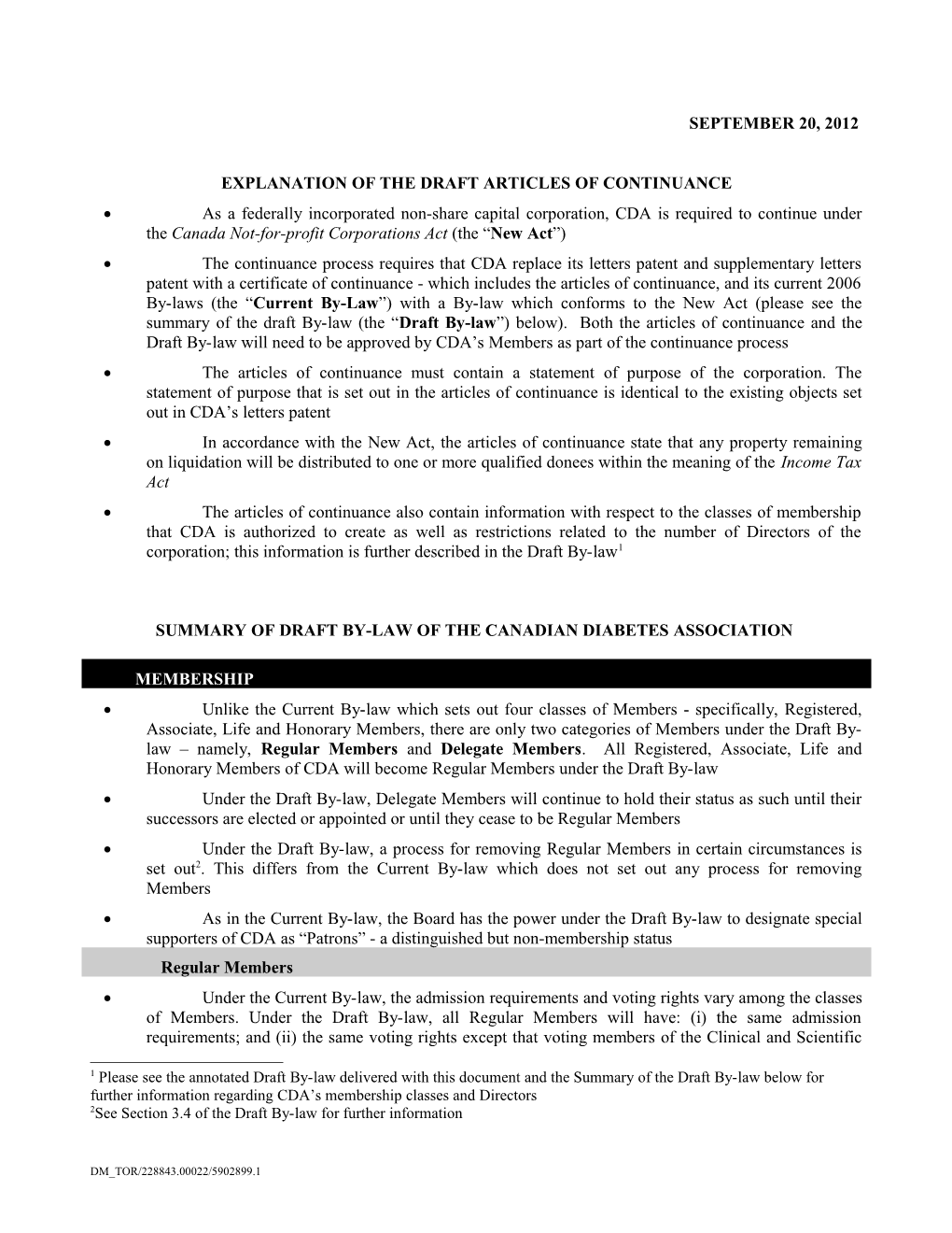 Explanation of the Draft Articles of Continuance