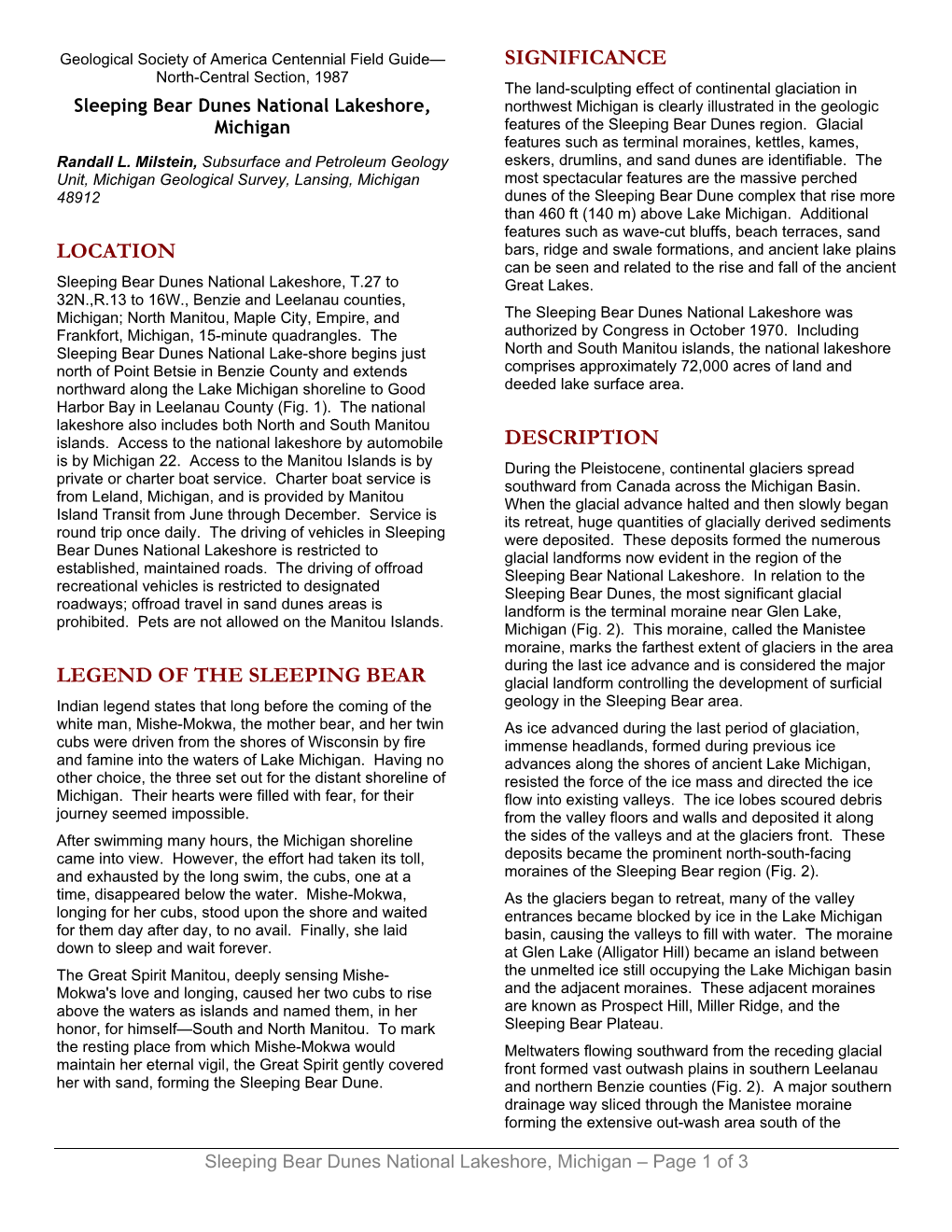 Sleeping Bear Dunes National Lakeshore, Michigan – Page 1 of 3 Moraine Called the Platte Plains