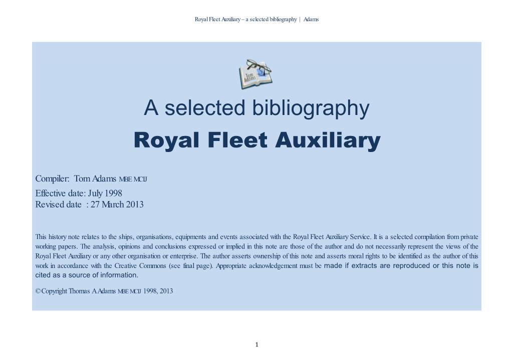 A Selected Bibliography Royal Fleet Auxiliary