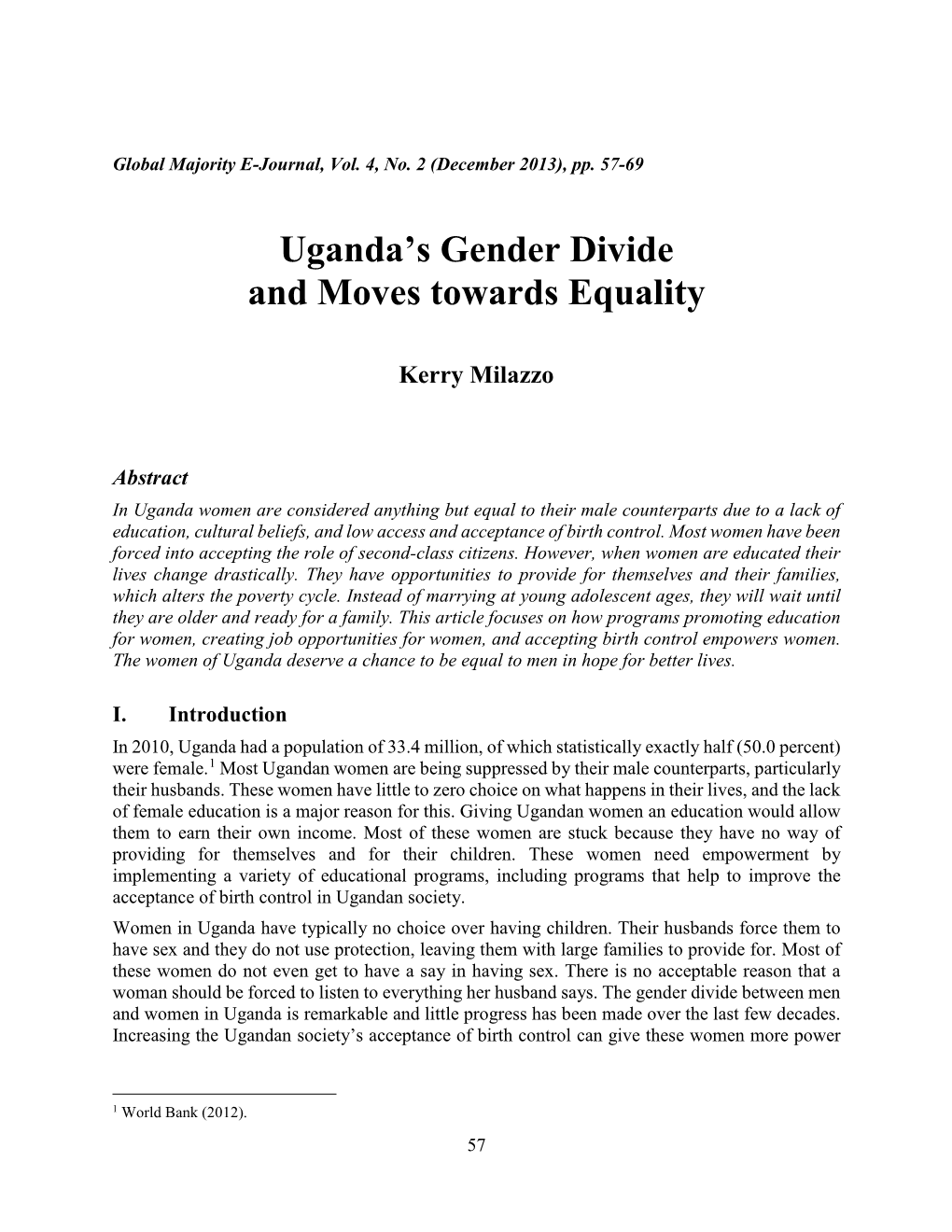 Uganda's Gender Divide and Moves Toward Equality