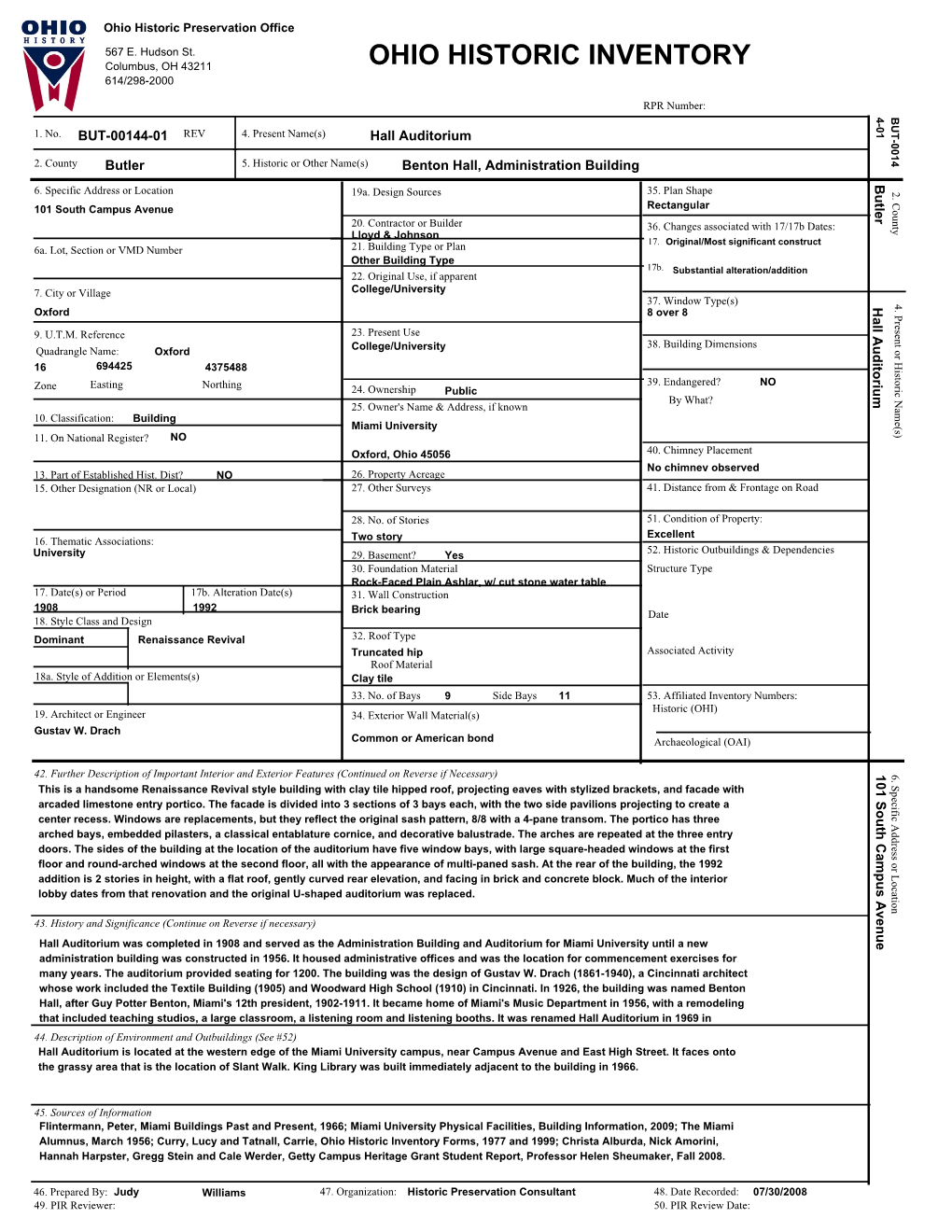 Iform Ohio Historic Inventory Form