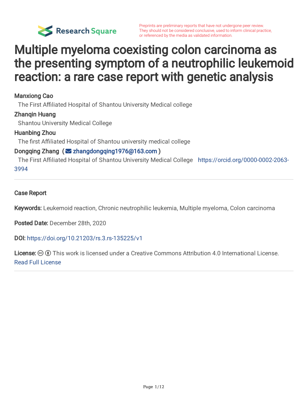 Multiple Myeloma Coexisting Colon Carcinoma As the Presenting Symptom of a Neutrophilic Leukemoid Reaction: a Rare Case Report with Genetic Analysis