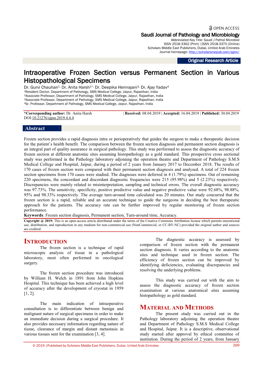 Intraoperative Frozen Section Versus Permanent Section in Various Histopathological Specimens Dr