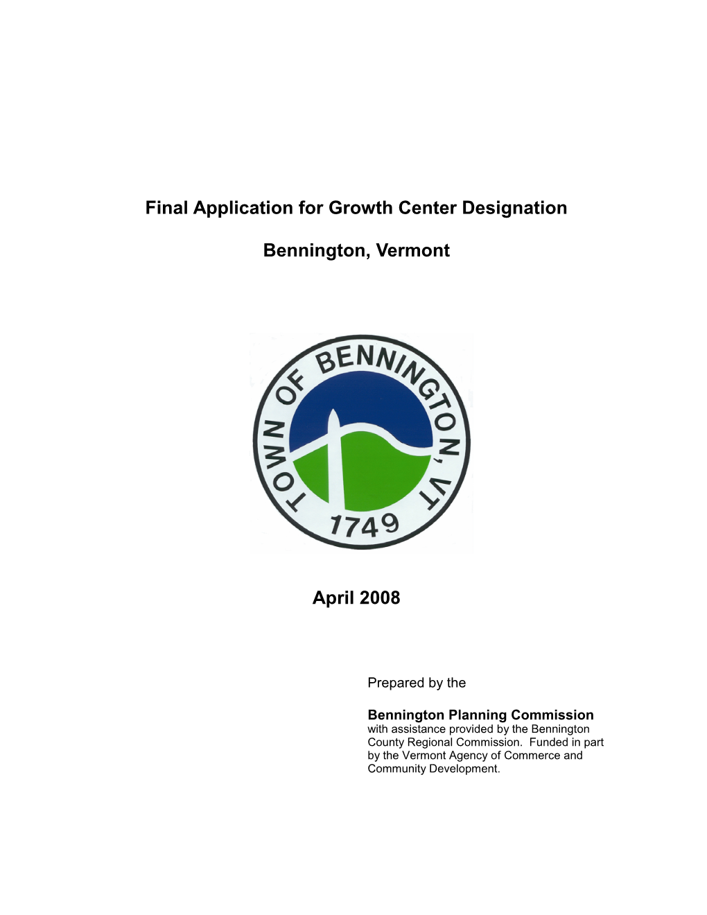 Bennington Growth Center Designation Application