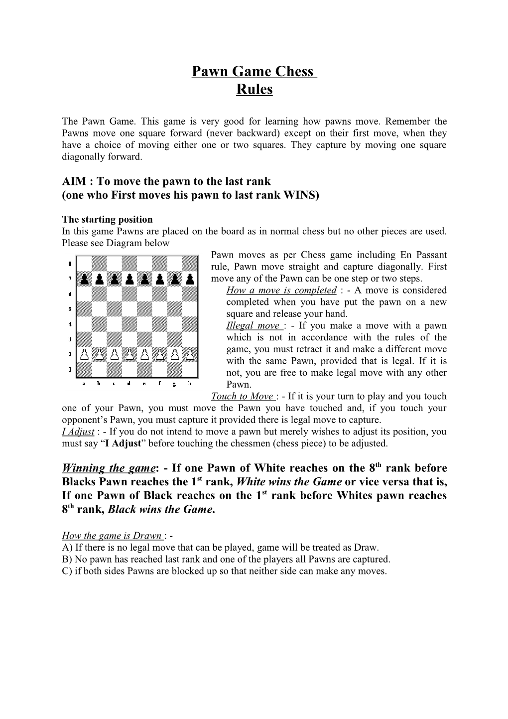 Rules of Pawn Game