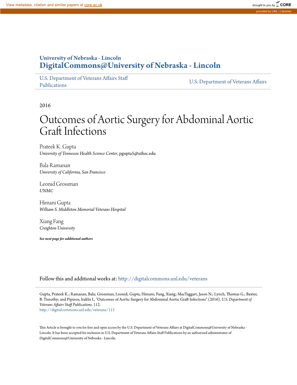 Outcomes of Aortic Surgery for Abdominal Aortic Graft Infections