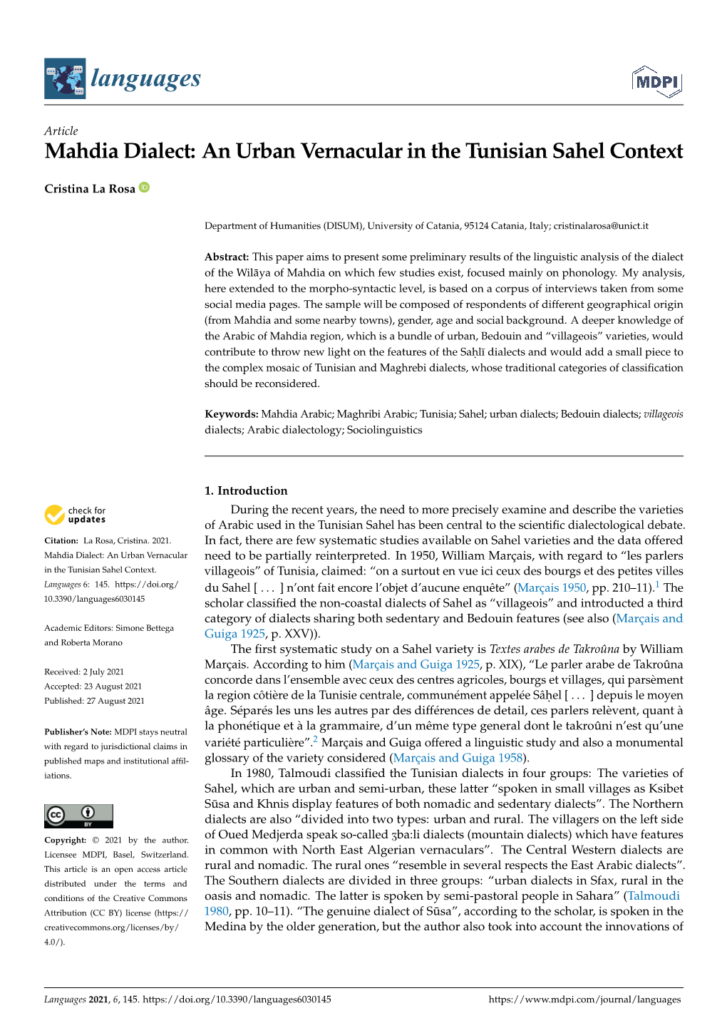 Mahdia Dialect: an Urban Vernacular in the Tunisian Sahel Context