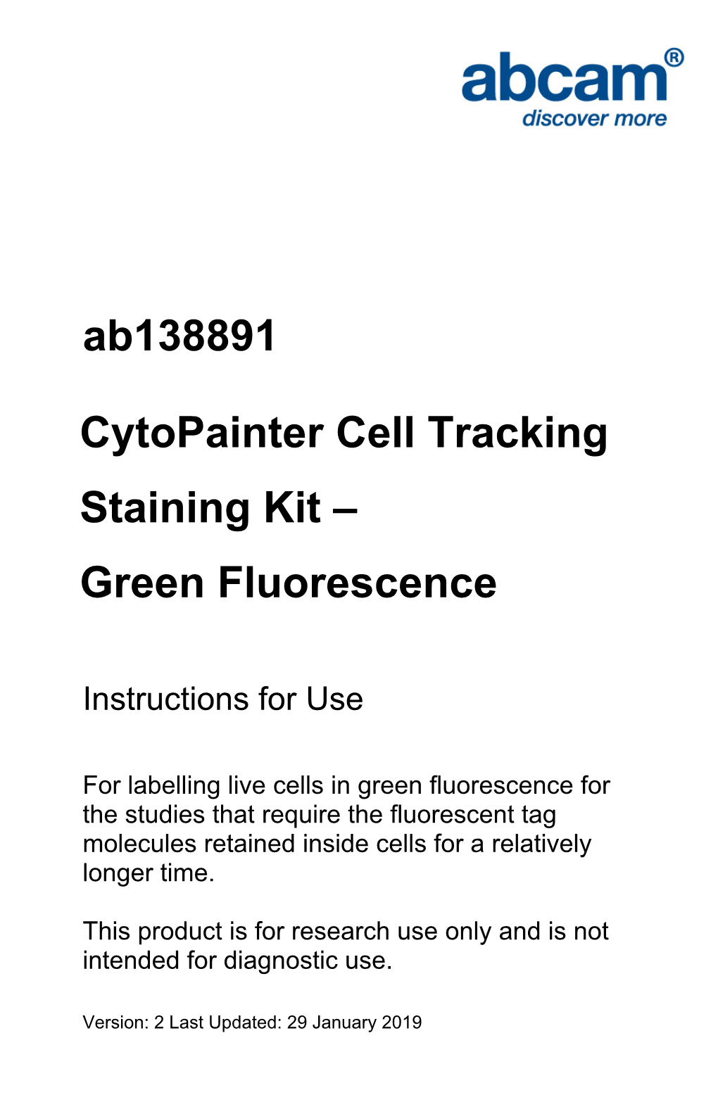 Ab138891 Cytopainter Cell Tracking Staining Kit – Green Fluorescence