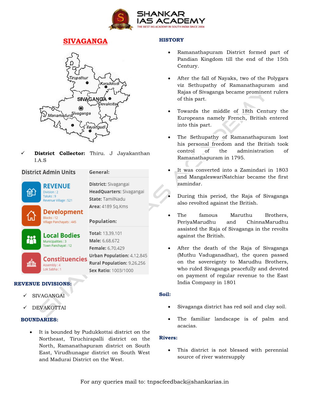 SIVAGANGA HISTORY • Ramanathapuram District Formed Part of Pandian Kingdom Till the End of the 15Th Century