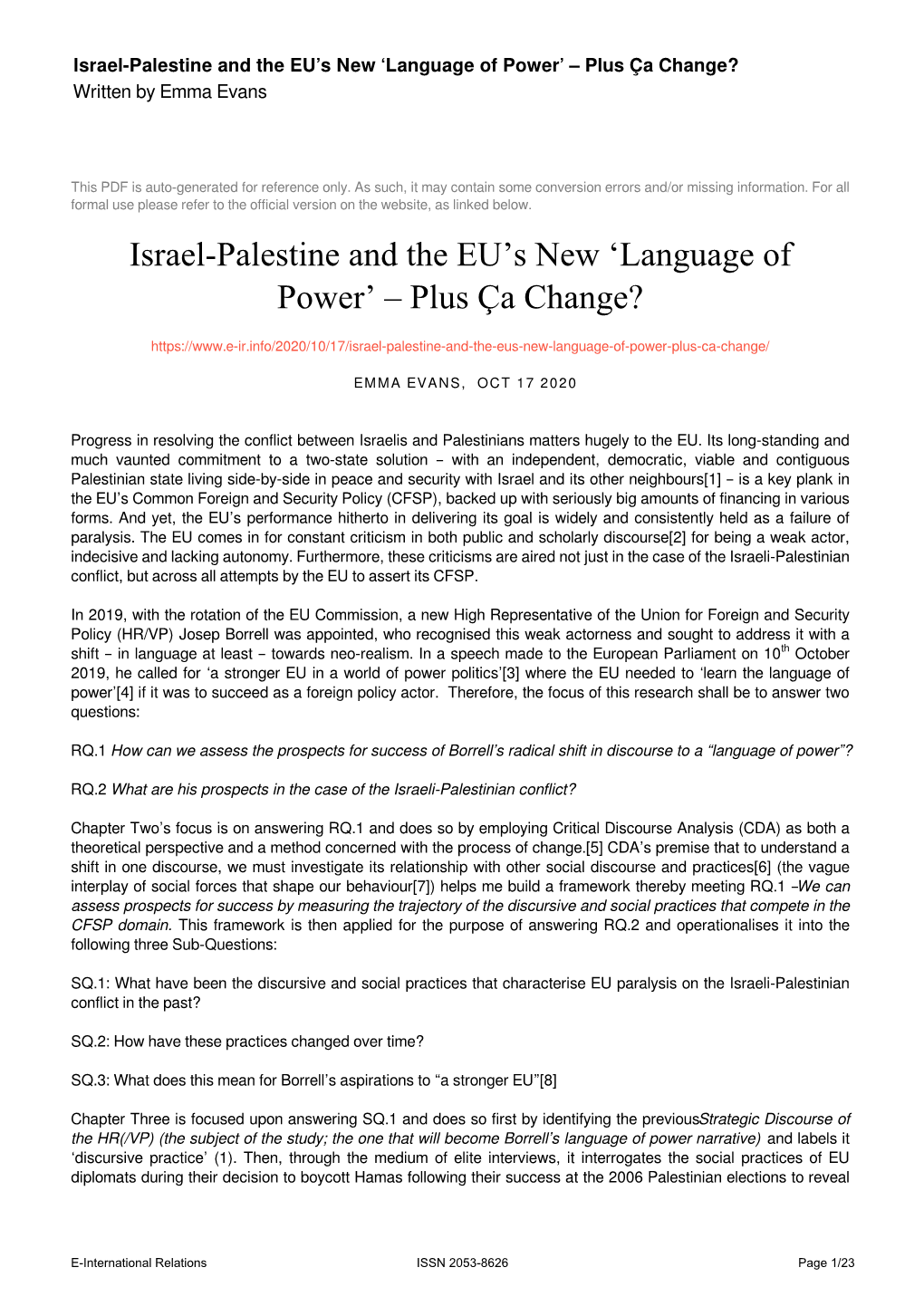 Israel-Palestine and the EU's New 'Language of Power' – Plus Ça Change?