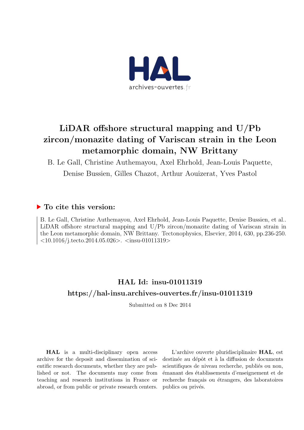 Lidar Offshore Structural Mapping and U/Pb Zircon/Monazite Dating of Variscan Strain in the Leon Metamorphic Domain, NW Brittany