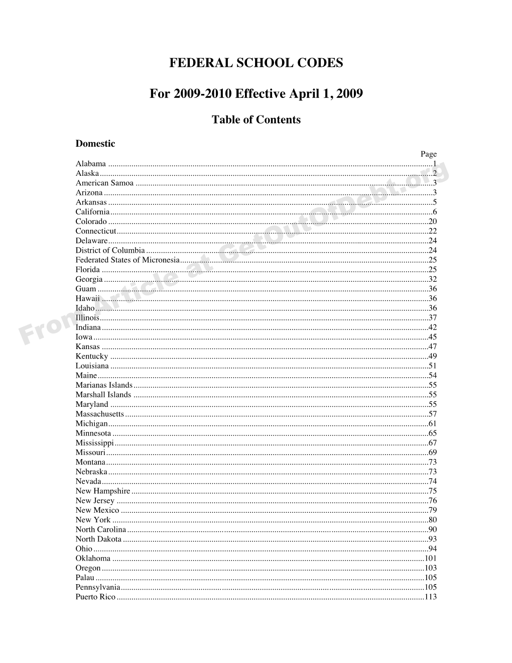 2009-2010 Federal School Code List