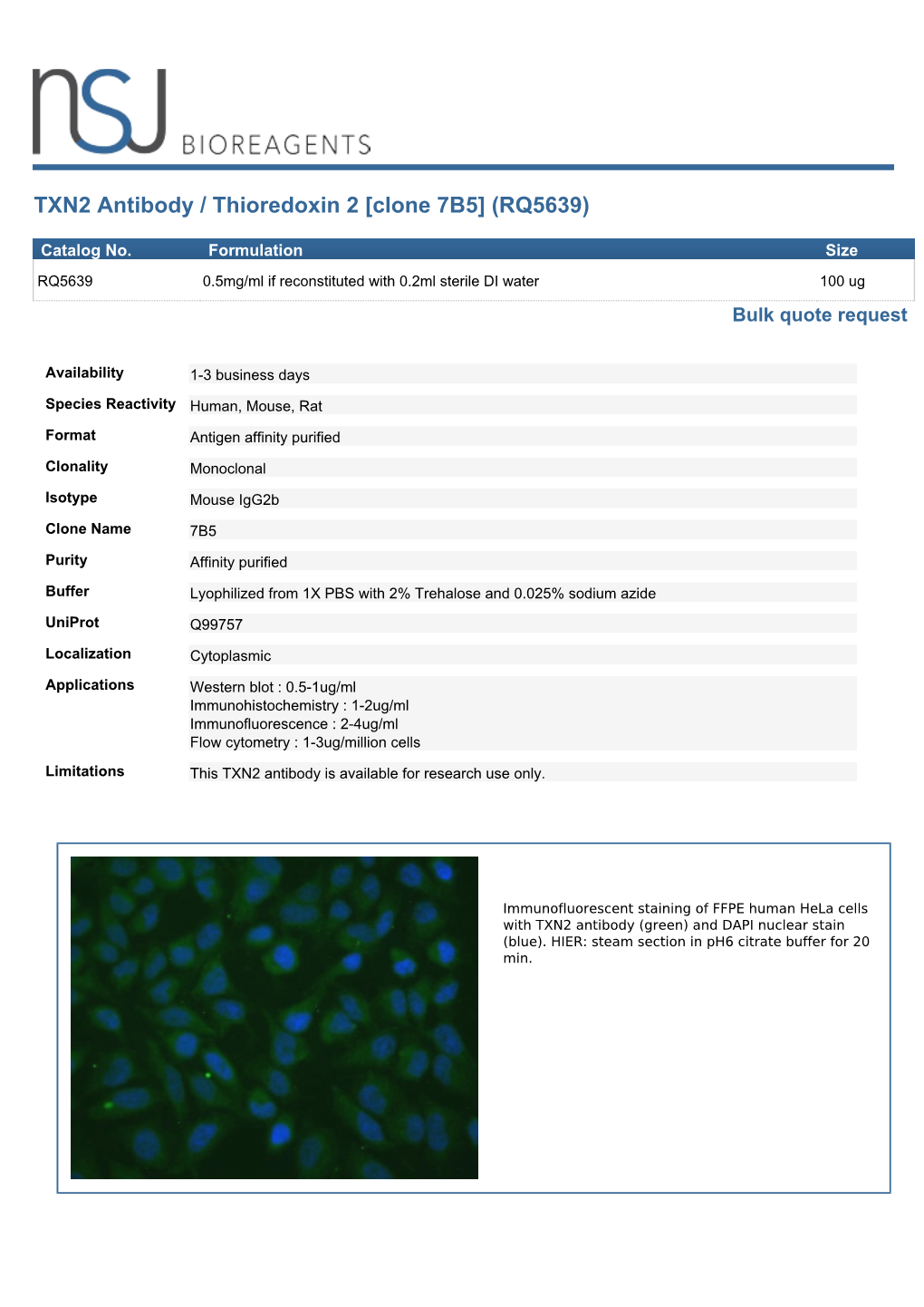 TXN2 Antibody / Thioredoxin 2 [Clone 7B5] (RQ5639)