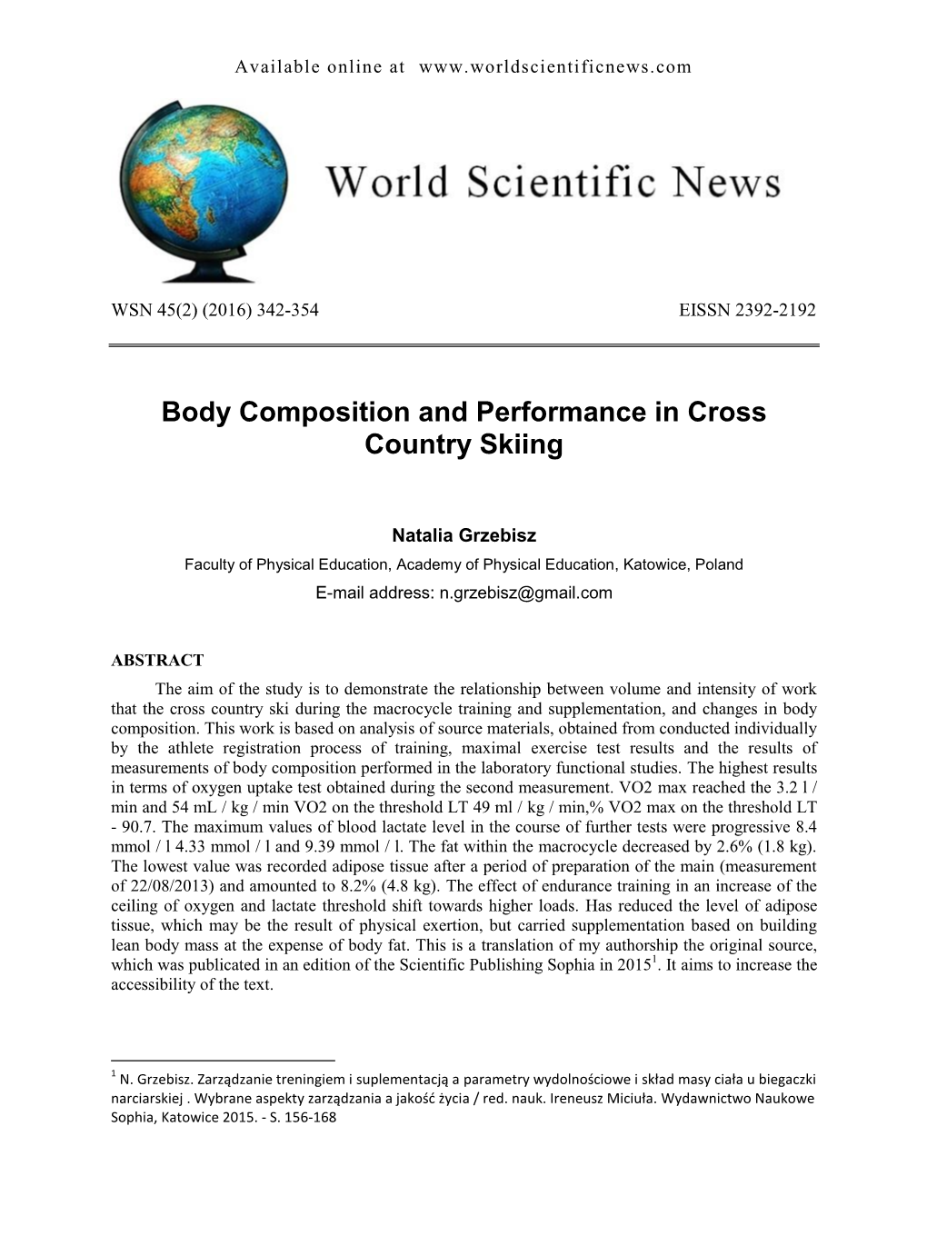 Body Composition and Performance in Cross Country Skiing