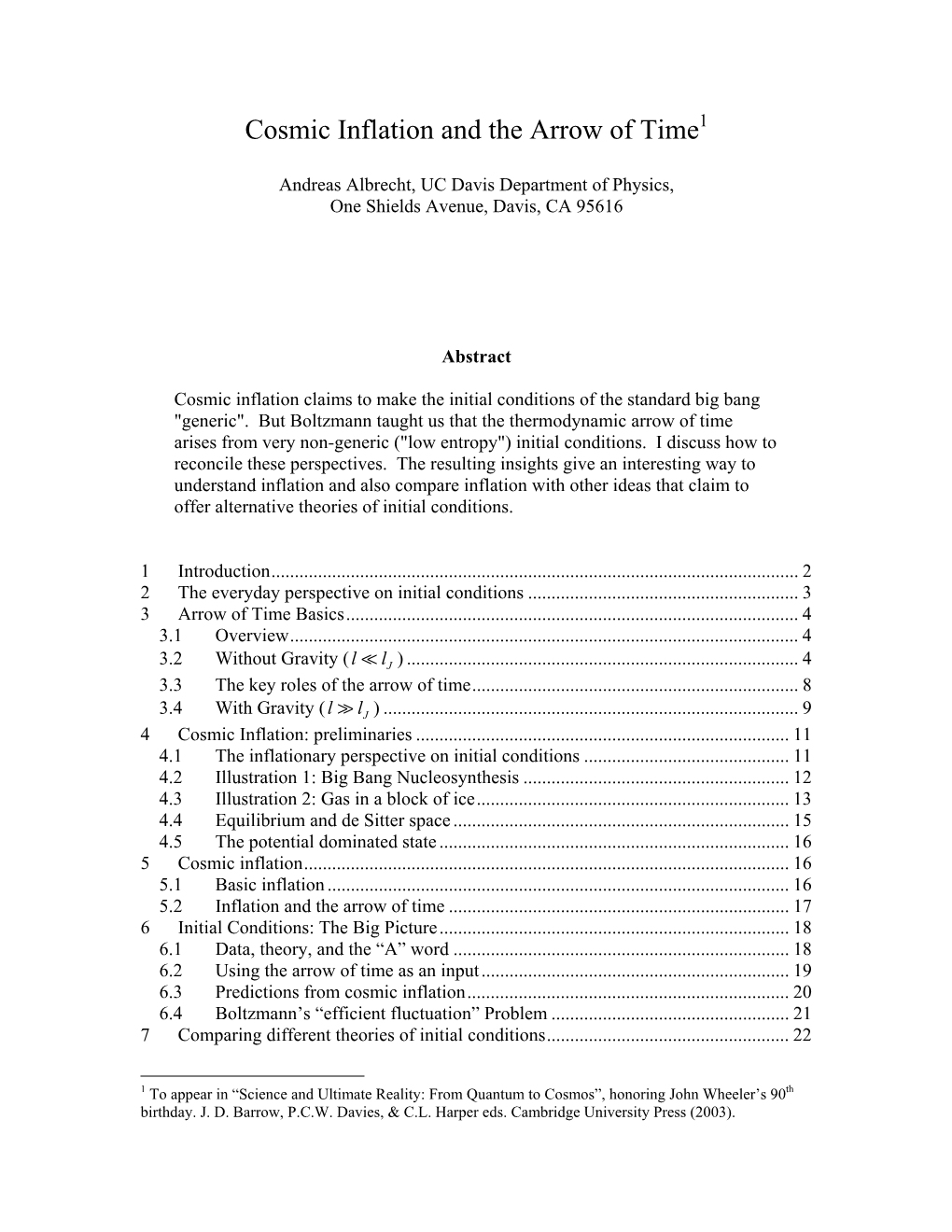 Cosmic Inflation and the Arrow of Time1