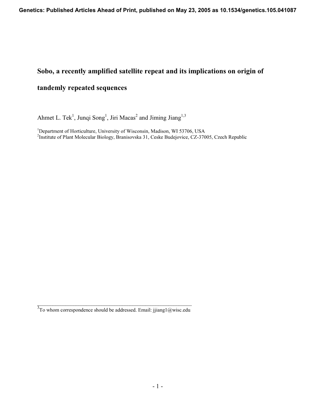 Sobo, a Recently Amplified Satellite Repeat and Its Implications on Origin Of