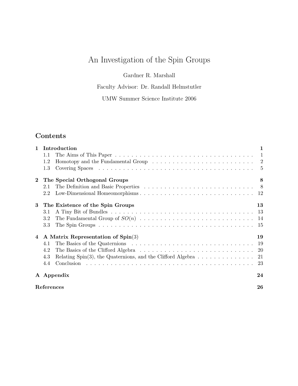An Investigation of the Spin Groups