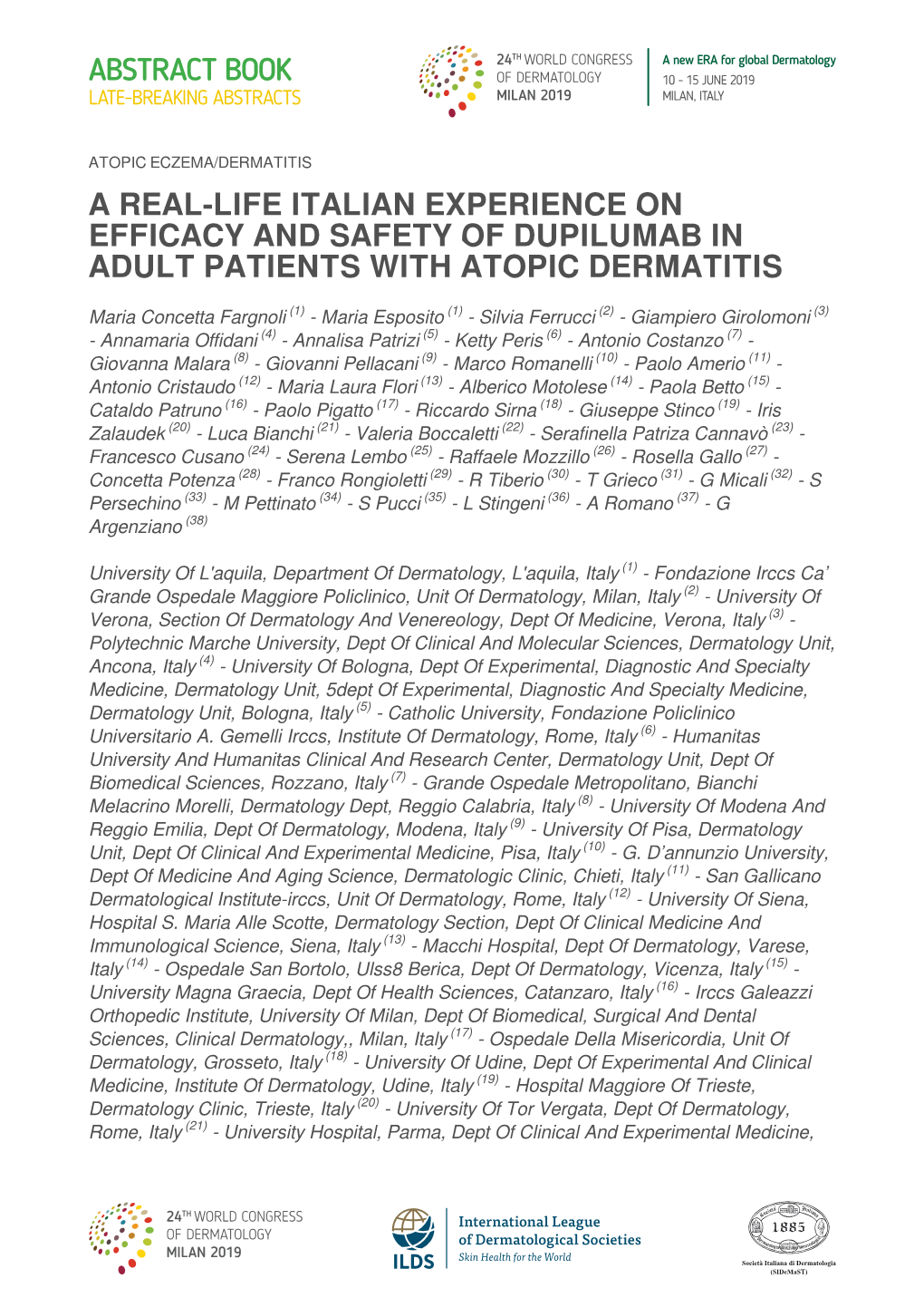 A Real-Life Italian Experience on Efficacy and Safety of Dupilumab in Adult Patients with Atopic Dermatitis