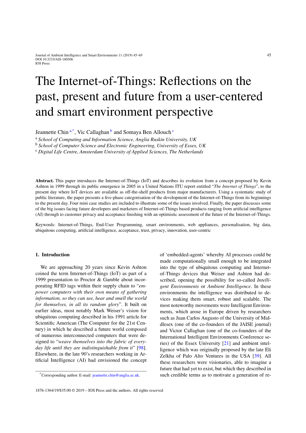 The Internet-Of-Things: Reflections on the Past, Present and Future from A