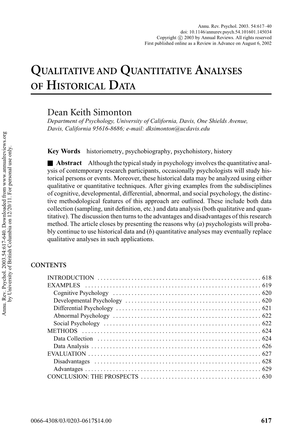 Qualitative and Quantitative Analyses of Historical Data