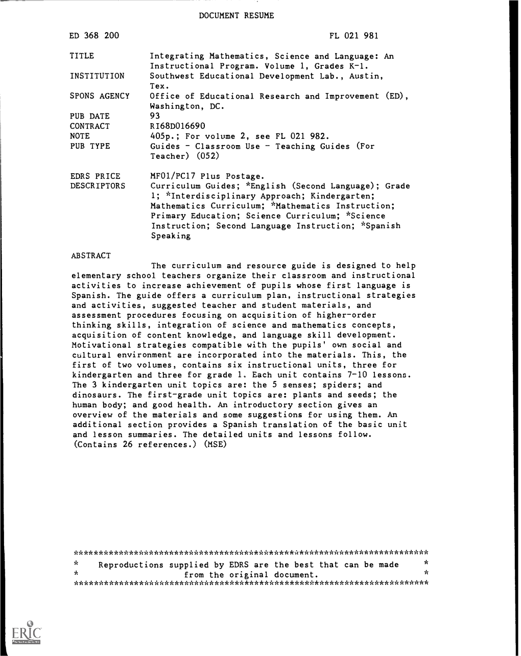 Document Resume Ed 368 200 Fl 021 981 Title