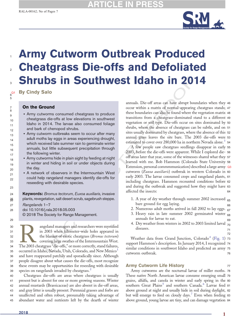 Army Cutworm Outbreak Produced Cheatgrass Die-Offs and Defoliated