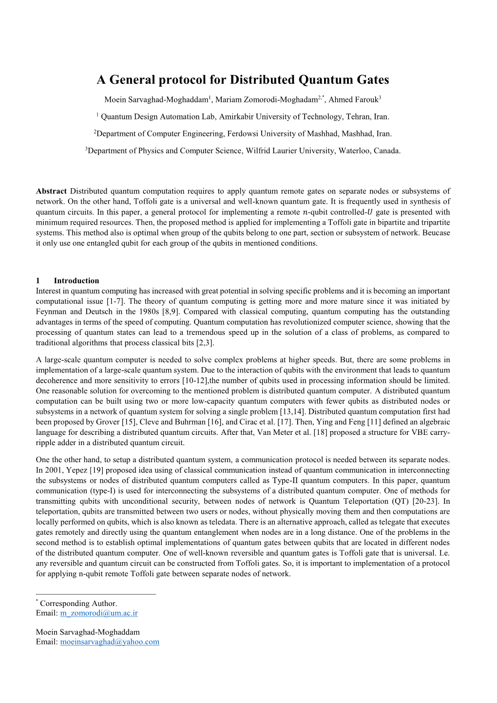 A General Protocol for Distributed Quantum Gates