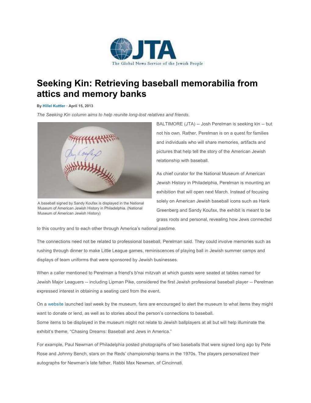 Retrieving Baseball Memorabilia from Attics and Memory Banks