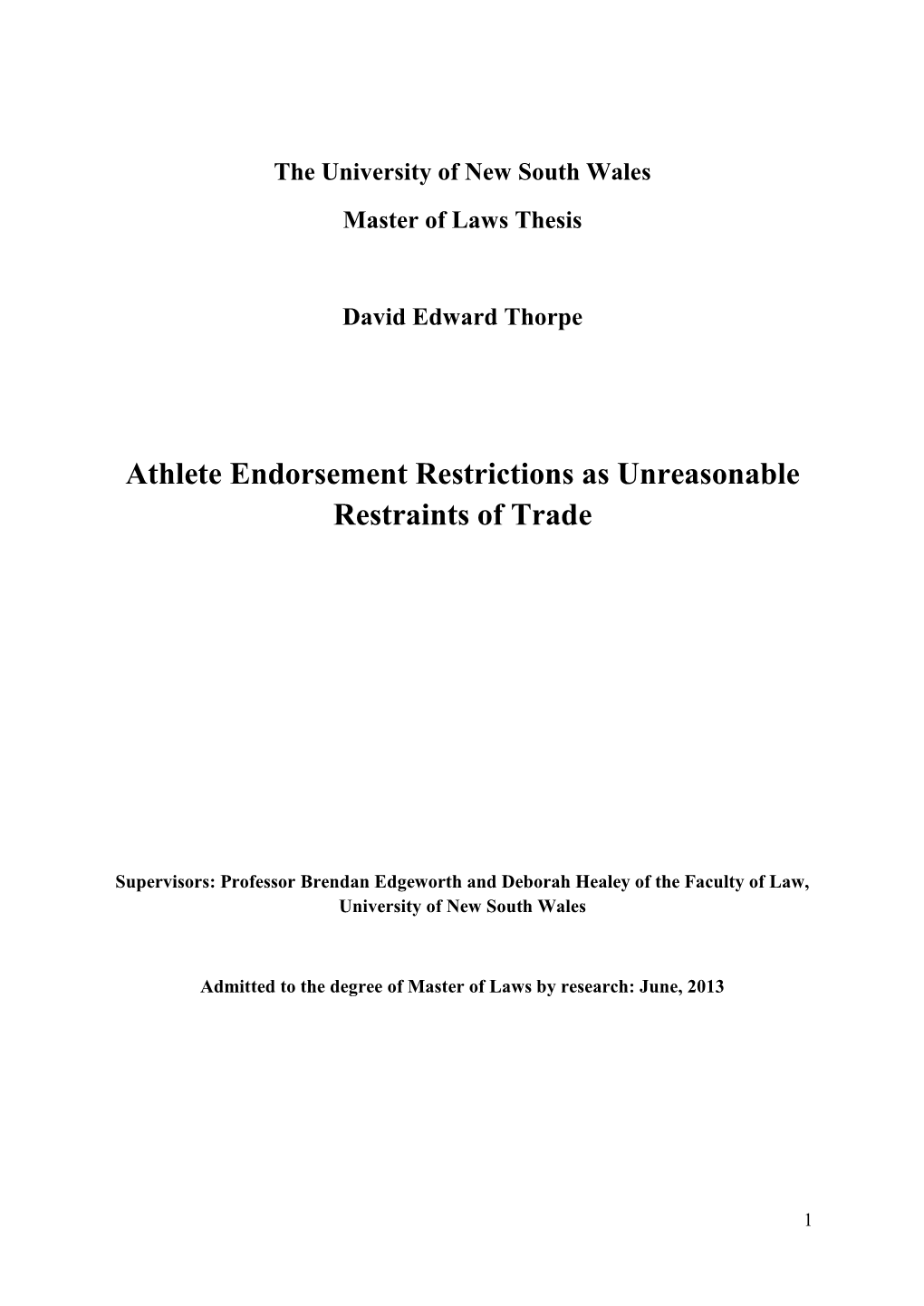 Athlete Endorsement Restrictions As Unreasonable Restraints of Trade