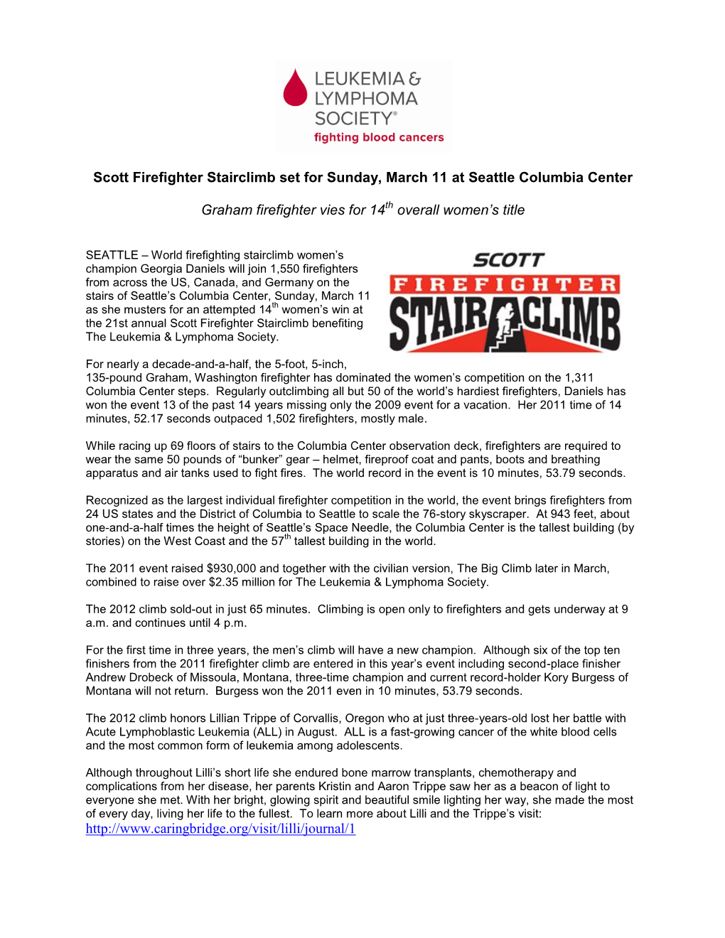 Scott Firefighter Stairclimb Set for Sunday, March 11 at Seattle Columbia Center