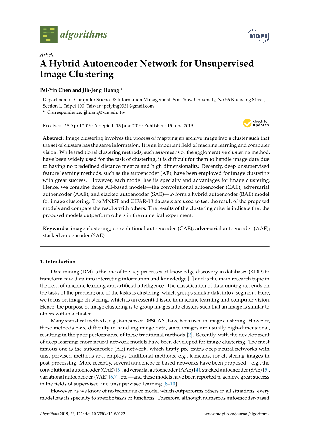 A Hybrid Autoencoder Network for Unsupervised Image Clustering