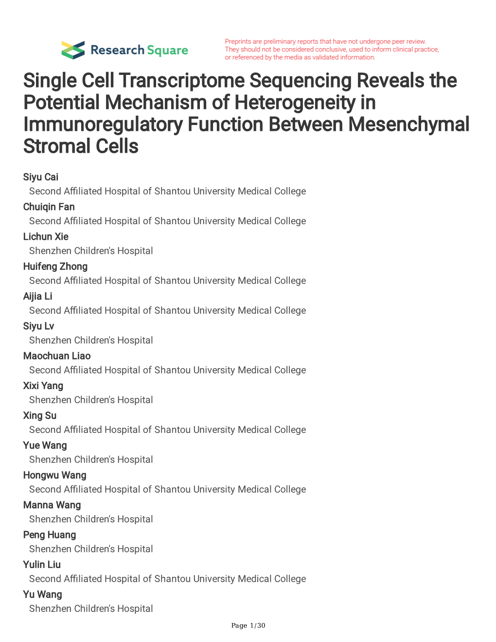 Single Cell Transcriptome Sequencing Reveals the Potential Mechanism of Heterogeneity in Immunoregulatory Function Between Mesenchymal Stromal Cells