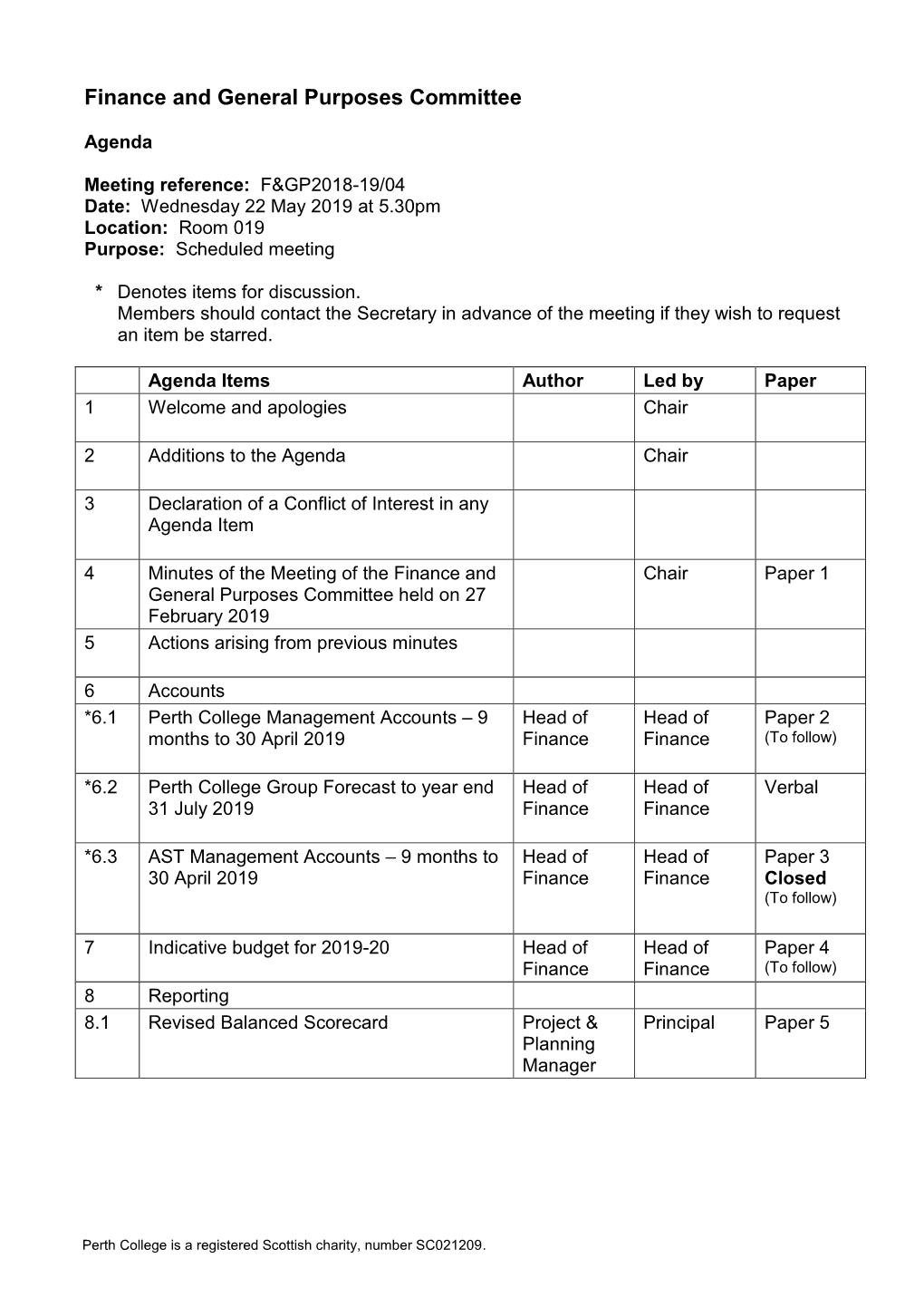 Finance and General Purposes Committee