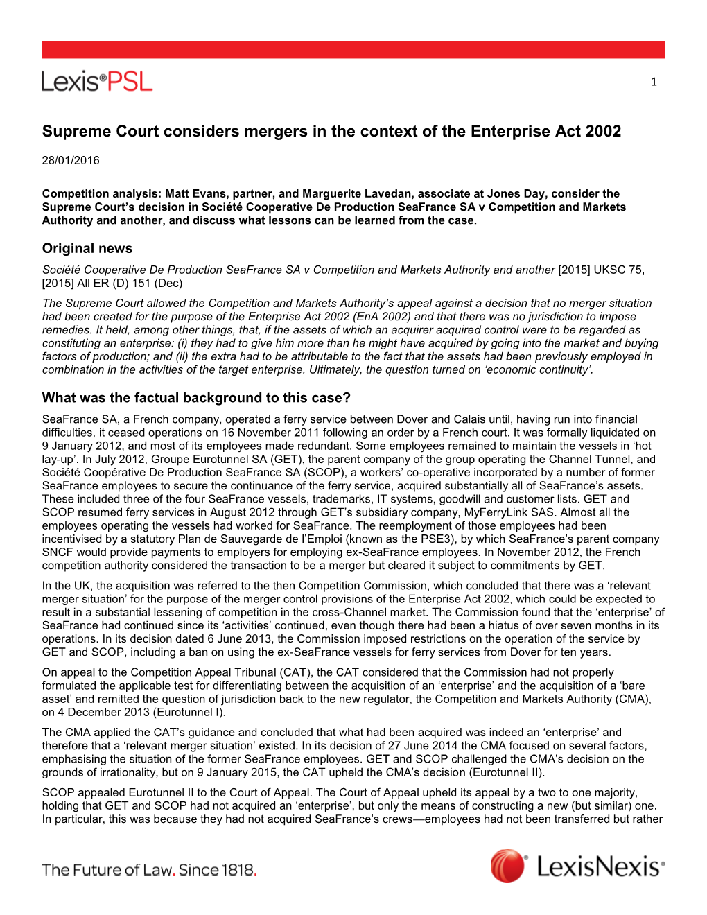 Supreme Court Considers Mergers in the Context of the Enterprise Act 2002