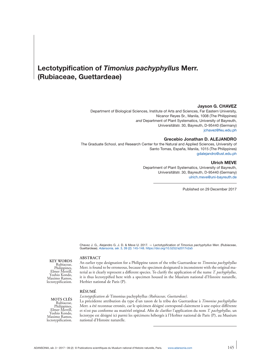 Lectotypification of Timonius Pachyphyllus Merr. (Rubiaceae, Guettardeae)
