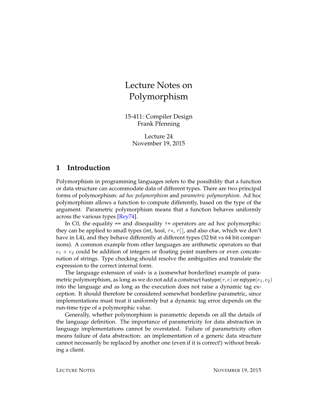 Lecture Notes on Polymorphism