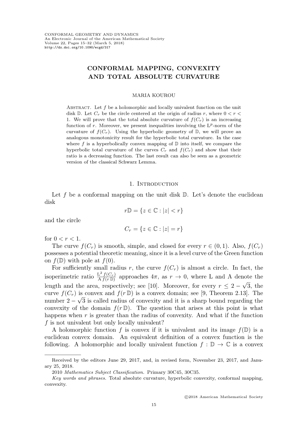 Conformal Mapping, Convexity and Total Absolute Curvature