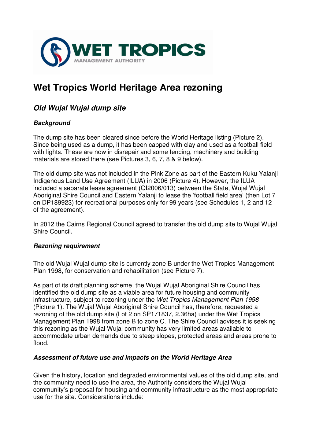 Wet Tropics World Heritage Area Rezoning