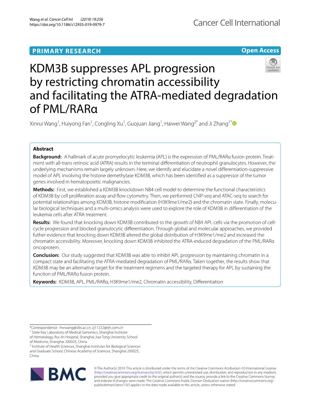 KDM3B Suppresses APL Progression by Restricting Chromatin Accessibility