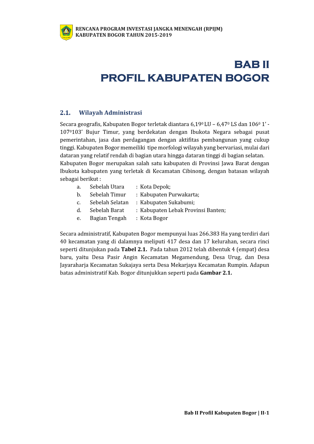 Bab Ii Profil Kabupaten Bogor