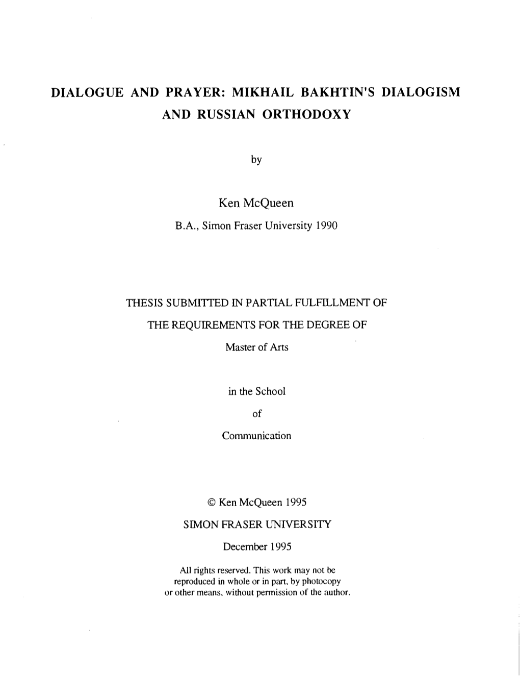 Mikhail Bakhtin's Dialogism and Russian Orthodoxy